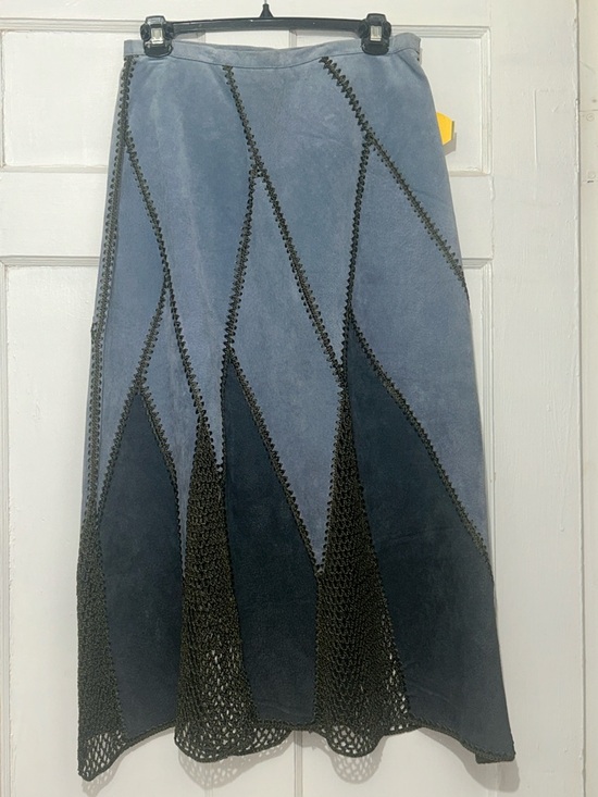 SYMS Dresses & Skirts - “REASONABLE OFFERS ONLY”! Blue Suede Panel Midi Skirt with Crochet Insets. 💙